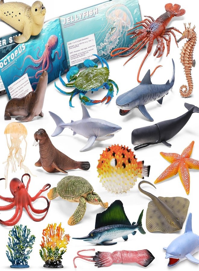 MOEAWS 20 Pcs Ocean Animal Toy with Educational Booklet, Plastic Sea Animal with Gift Box, Mini Sea Creature Figures for Kids Age 3+, Birthday Gift, Ocean Theme Party Favor, Water Bath Toy for Toddler - Image 1